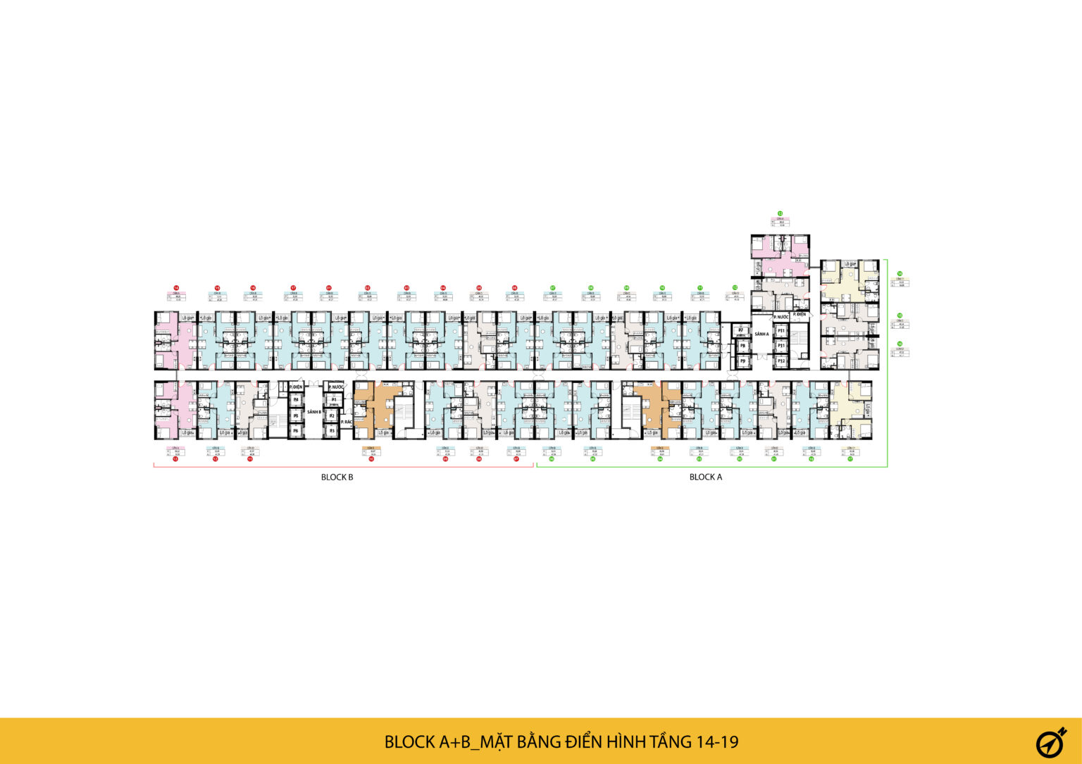 Mặt bằng Tầng 14-19 Tháp AB